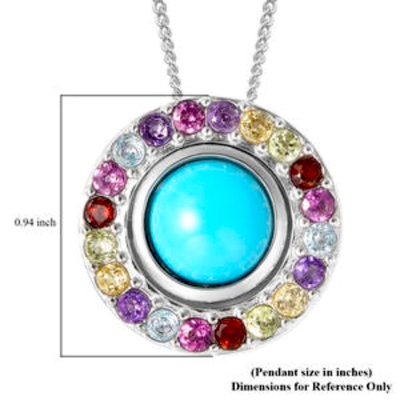 AMERICAN Natural Sleeping Beauty Turquoise and Multi Gemstone Halo Pendant - Picture 7 of 8